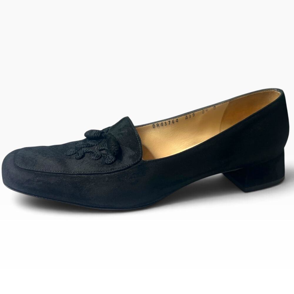 8.5 vintage Salvatore Ferragamo black suede loafer pump tassel women's shoe